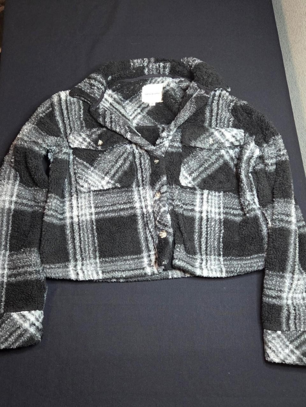 Thread & Supply Black and White Plaid Sherpa Jacket